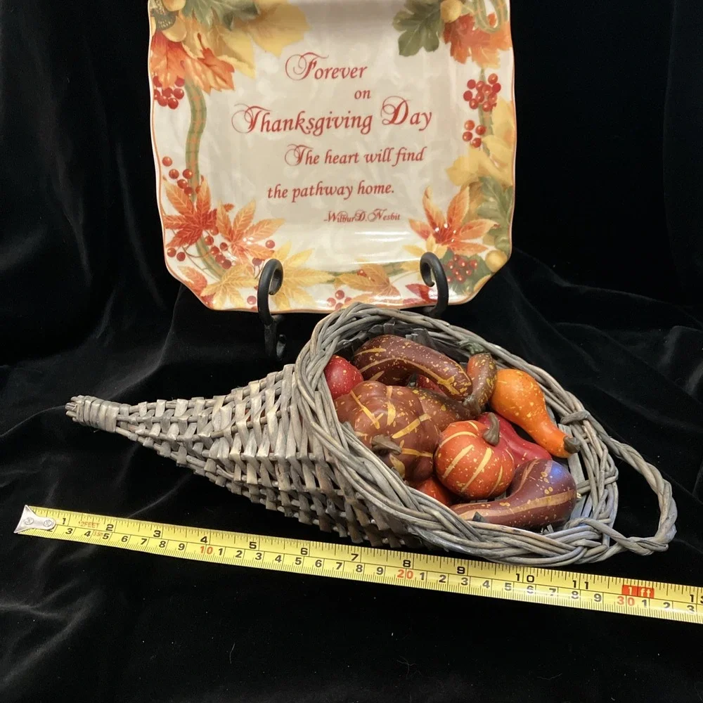 222 Fifth Autumn Family Celebration 10in Serving Dish & Thanksgiving Cornucopia
